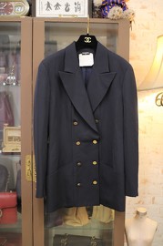 Vintage Chanel Navy Double Breasted Blazer FR38