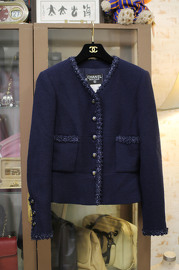 Vintage Chanel Navy Wool Skirt Suit Size 40 1995