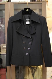 Pre Owned Chanel Black Wool Double Breasted Jacket 2001 FR38