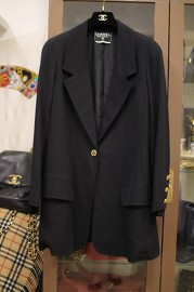 Vintage Chanel Black Blazer with CC Cutout Buttons FR40