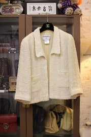 Vintage Chanel Ivory Open Front Tweed Jacket FR38 1999