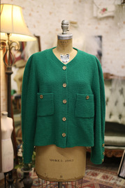 Vintage Chanel Emerald Green Wool Jacket FR44
