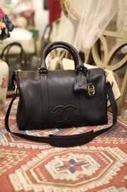 Chanel Boston Speedy Black Caviar Leather Hand Bag + Strap