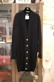 Vintage 1980s Chanel Black Heavy Knit Long Cardigan FR40 Super Rare