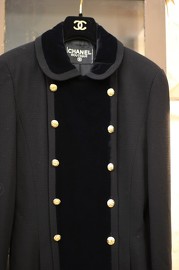 Vintage Chanel Black Velvet Trim Details Jacket FR34 80s