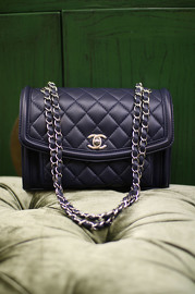Pre Owned Chanel Navy Flap Bag with Front Pocket Full Set from 2015