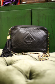 Vintage Chanel Black V - Stitch Quilted Leather Shoulder Bag