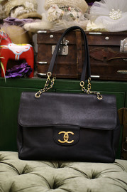 Vintage Chanel XL Black Caviar Flap Bag