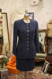 Vintage Chanel Navy Cotton Suit Set FR38 1994 Cruise Collection Fits FR36 Gals