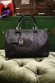 Vintage Chanel Lambskin Quilted Boston Bag with Strap 35cm Wide 90s
