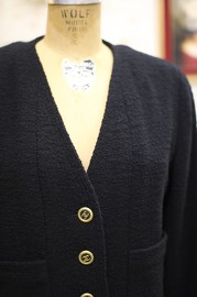 Vintage Chanel Black Bouclé Jacket V-Neck Style FR40/42