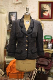 Vintage Chanel Grey x Black Trim Linen Jacket FR36 80s