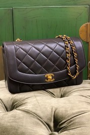 Vintage Chanel Classic Black Quilted Leather Diana Bag 25cm