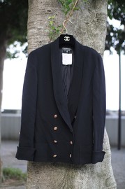 Vintage Chanel Black Thin Wool Blazer FR36 80s