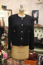 Vintage Chanel Black Quilted Cotton Silk Jacket FR40/42