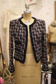 Pre Owned Chanel Burgundy Multi Tweed Jacket 2002 FR36