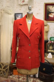 Vintage Chanel Red Wool Jacket FR38 1990s