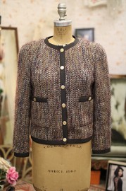 Vintage Chanel Brown/Beige/Burgundy Multi Coloured Tweed Jacket FR34 Late 80s
