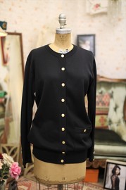 Vintage Chanel Black Cotton Long Cardigan 80s FR38