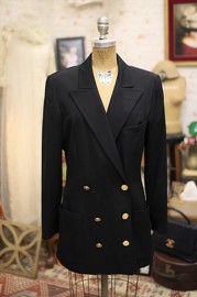 Vintage Chanel Black Wool Blazer with Amazing Crown CC Buttons FR40 80s
