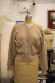 Vintage Chanel Camel Cashmere Rib Knit Cardigan Sz S