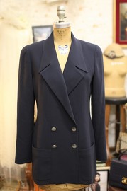 Chicest Vintage Chanel Navy Double Breasted Blazer With Amazing Red CC Lining And Silver Buttons FR36 1997 Cruise