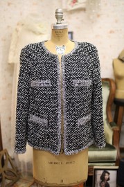 Pre Owned Chanel Grey and Black Tweed Jacket FR44 Recent Collection