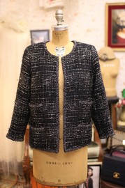 Pre Owned Chanel Black Tweed Jacket FR44 2009