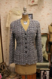 Vintage Chanel Grey Multi Tweed 4-Pockets Jacket With Silver Threads Trim FR34 90s