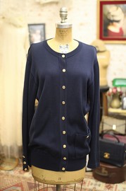 Vintage Chanel Navy Cotton Long Cardigan 80s FR38