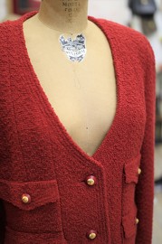 Vintage Chanel Red Bouclé Jacket FR40 90s