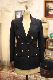 Vintage Chanel Black Double Breasted Jacket Late 80s FR38