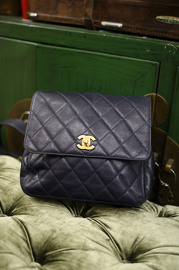 Vintage Chanel Medium Sized Navy Caviar Backpack Full Set Rare