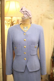 Vintage Chanel Light Purple Blue Suit Skirt Set FR36 80s