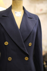 Vintage Chanel Navy Wool Double Breasted Blazer FR36 1993 Cruise with Gorgeous CC Cutout Buttons