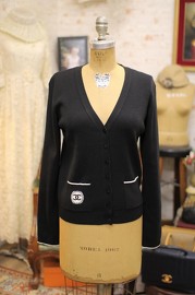 Pre Owned Chanel Staff Uniform Black Wool Cardigan 2009 FR36