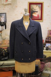 Vintage Chanel Navy Cotton Double Breasted Jacket FR38 90s