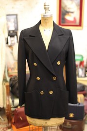 Vintage Chanel Black Wool Jacket With Cutout CC Buttons FR36 1993