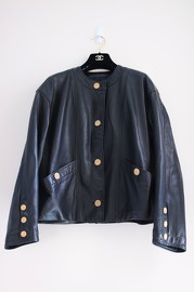 Vintage Chanel Black Leather Jacket 1985 FR40 Fits for FR40-FR44 gals