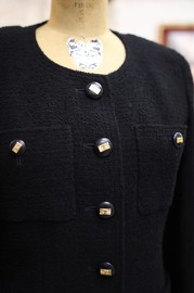 Vintage Chanel Black Boucle Jacket with Super Rare CC Buttons FR36 1997