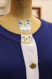 Black Chanel Vintage Chanel Blue Cardigan Top With CC Adornment Detail And Elephant Buttons FR40