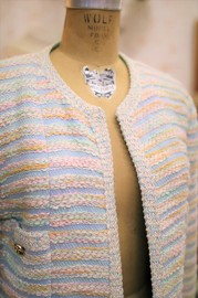 Rare Vintage Chanel Blue, Pink Pastel Tweeds Jacket with Turquoise Lining FR38 80s