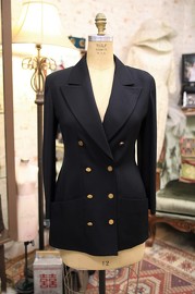 Vintage Chanel Black Wool Double Breasted Blazer FR40 Early 90s