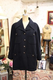 Vintage Chanel Black Cashmere Coat Oversized Style Fits FR40-FR46 Gals 1993