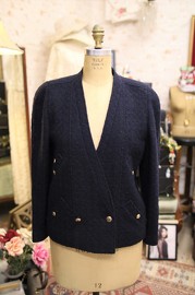 Vintage Chanel Navy Tweed Jacket FR40 80s