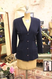 Vintage Chanel Navy Boucle Jacket FR36 1993