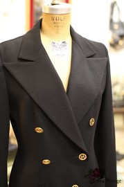 Vintage Chanel Black Wool Jacket With Cutout CC Buttons FR42 1993