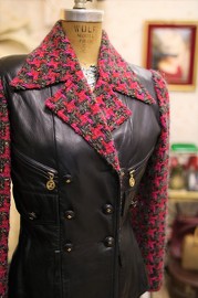 Vintage Chanel Magenta Tweed Leather Jacket FR36 90s