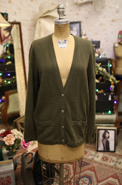 Vintage Chanel Military Green Cashmere Cardigan L