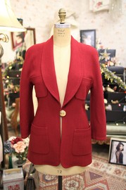 Vintage Chanel Red Tweed Jacket with 4cm Wide Giant CC Button FR38 80s